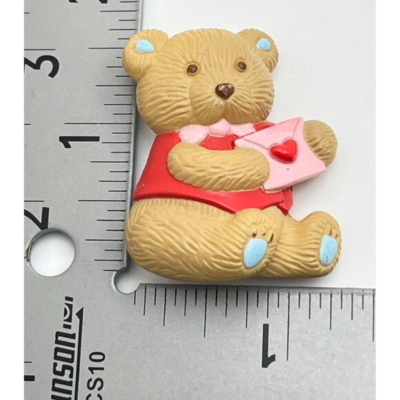 Cute Teddy Bear Brooch Pin with Love Letter Valentines Day Gibson Greetings - Picture 3 of 6